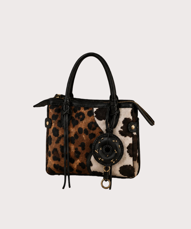 ANJOLENIA Leopard & Cow Print Top Handle Bag
