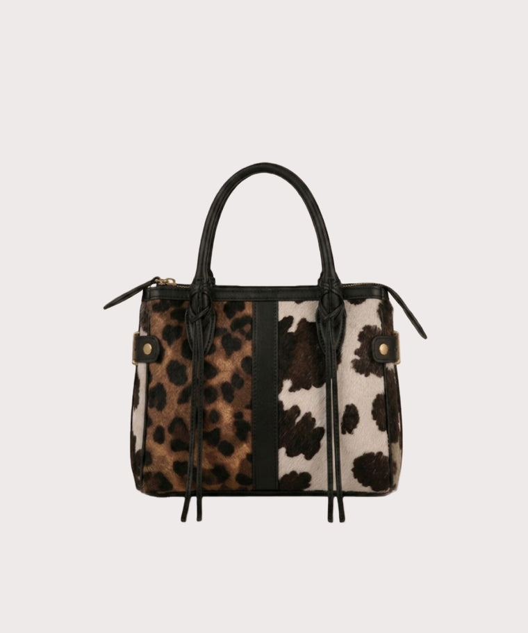 ANJOLENIA Leopard & Cow Print Top Handle Bag