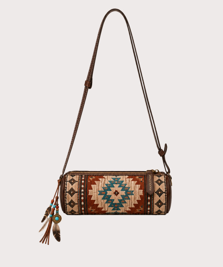 ANJOLENIA Papillon Barrel Crossbody Bag – Southwestern Woven Boho Shoulder Purse