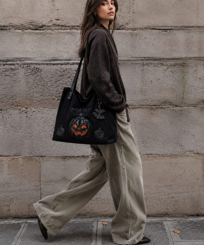 ANJOLENIA Halloween Pumpkin Genuine Leather Gothic Work Tote (Preorder)