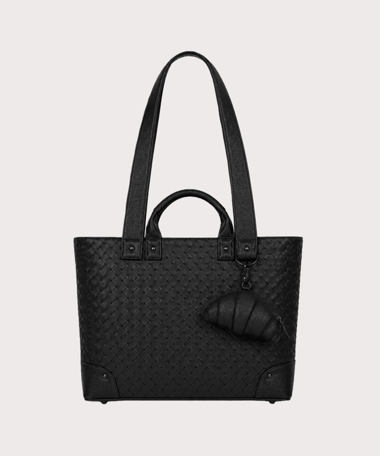 ANJOLENIA Brown Vegan Leather Tote Bag with Croissant Coin Pouch
