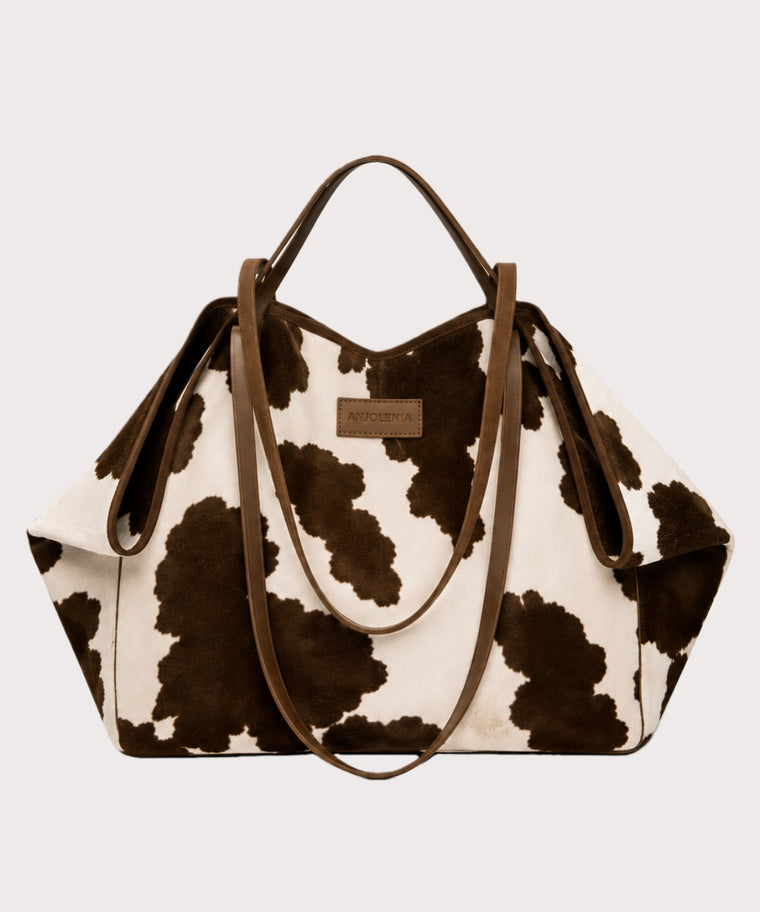ANJOLENIA Brown Cow Print Tote Bag