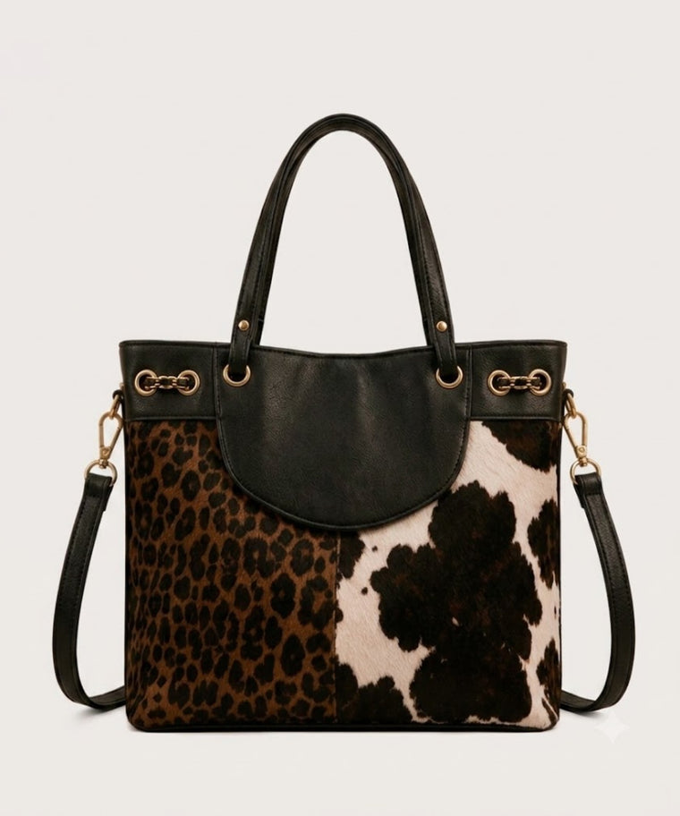 ANJOLENIA Mixed Animal Print Shoulder Tote Bag