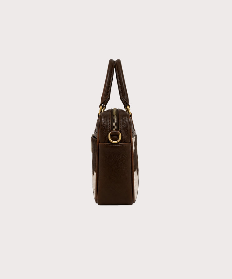 ANJOLENIA Brown Cow Print Top Handle Bag