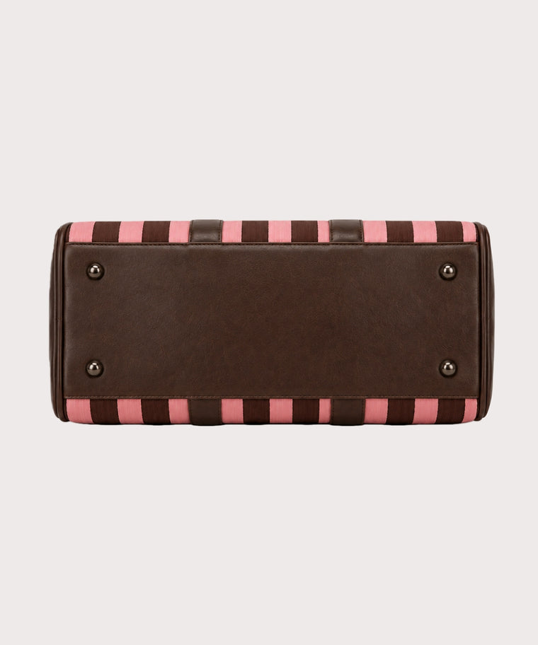 ANJOLENIA Pink & Brown Stripe Weekender Bag