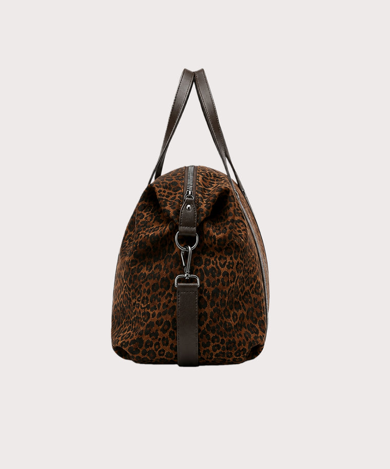 ANJOLENIA Leopard Print Weekender Bag – Genuine Leather Travel Tote（Preorder）