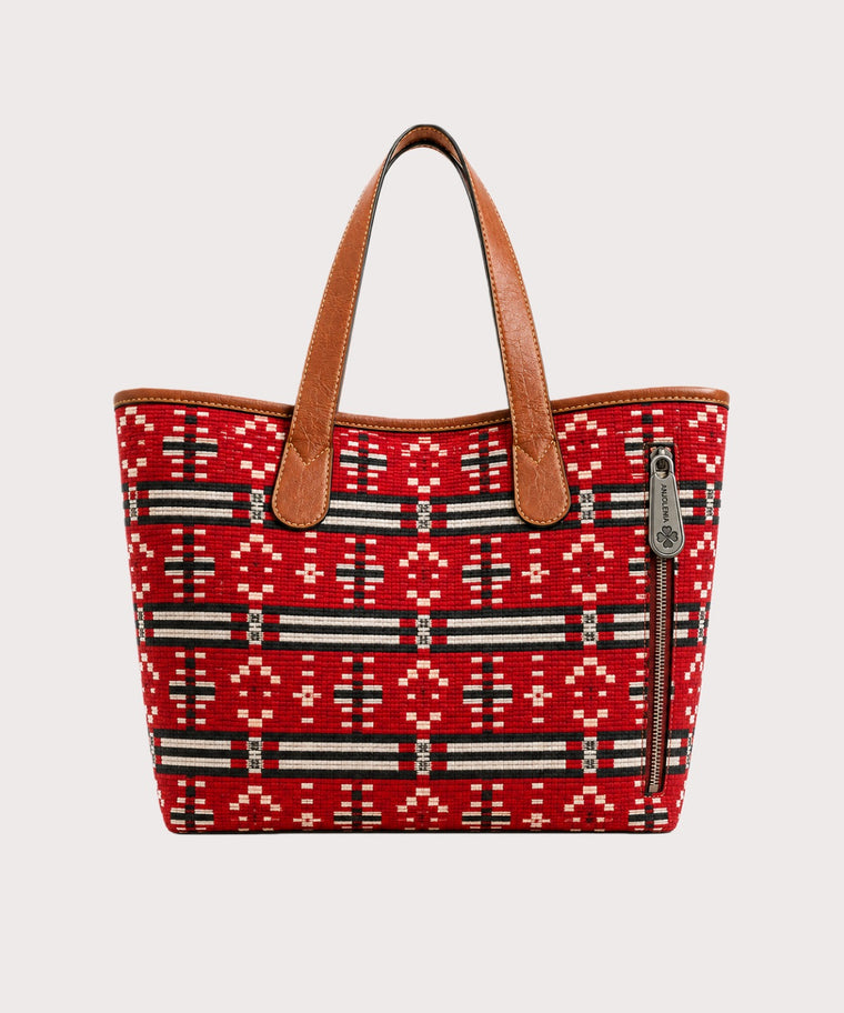 ANJOLENIA Red Ethnic Print Tote Bag